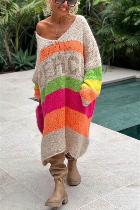 'Inara' V-Neck Long Sleeve Sweater Dress - Celes Fashion